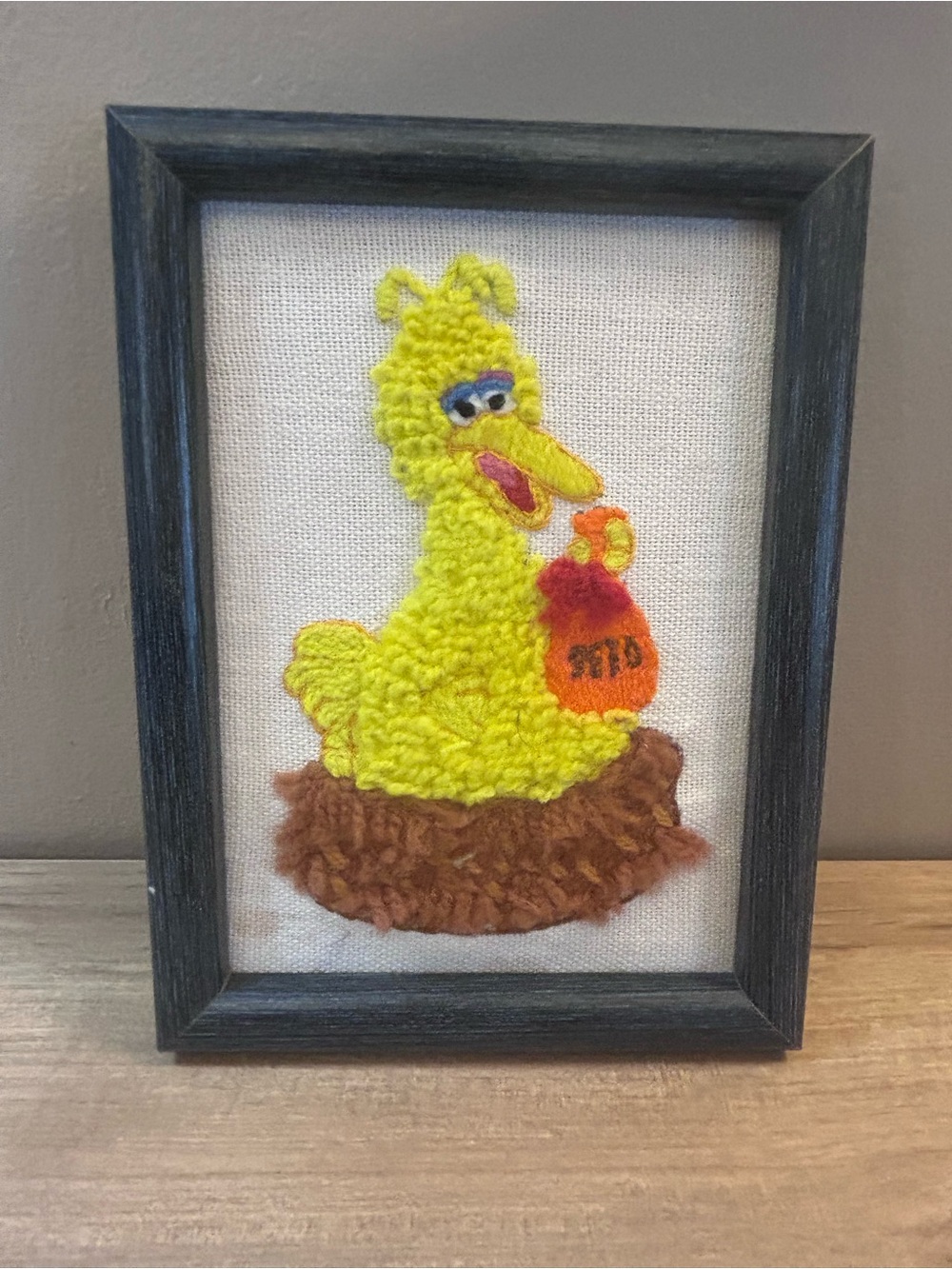 Vintage Yellow Bird Punch Needle Wall Art with Orange Bag